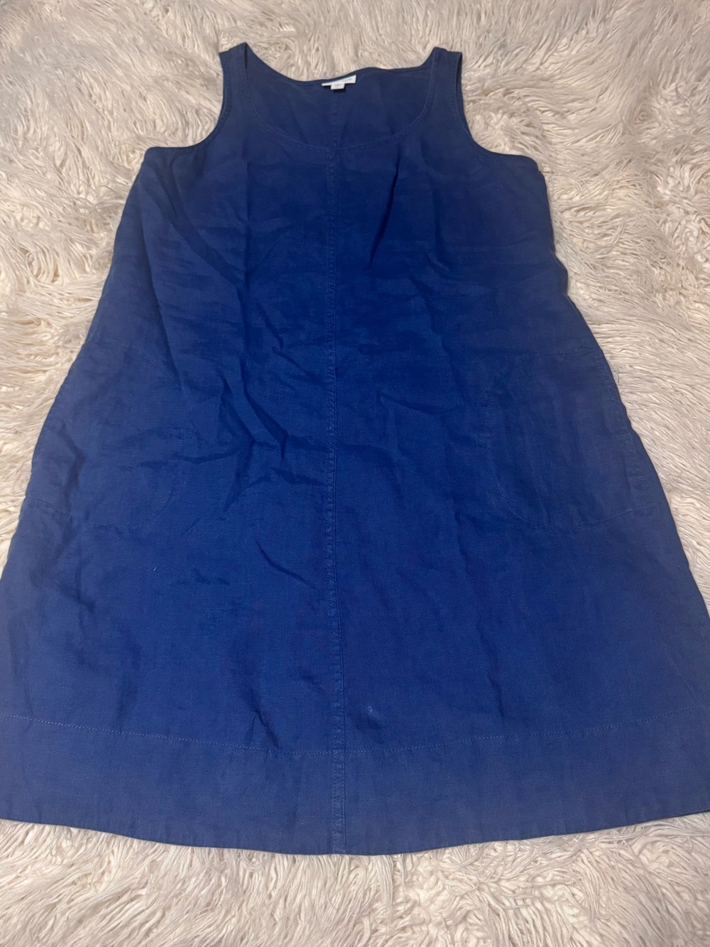 J. Jill Love Linen Dress Size Small Petite Navy Sleeveless Shift With Pockets